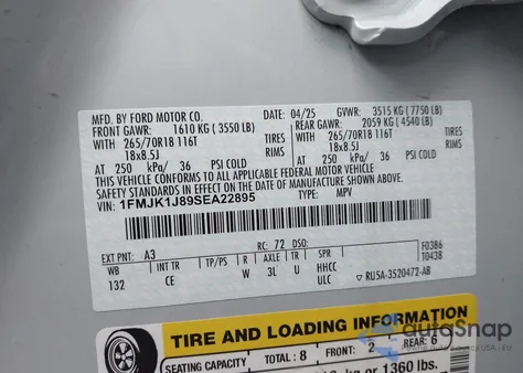 2025 Ford Expedition Active Max z USA, uszkodzony, nr VIN 1FMJK1J89SEA22895